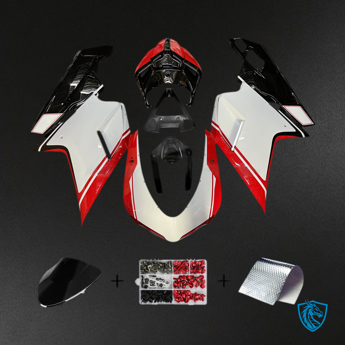 Ducati 1098 1198 848 (2007-2011) Fairing Kit - Gloss White With Red & Black - ABS Bodywork