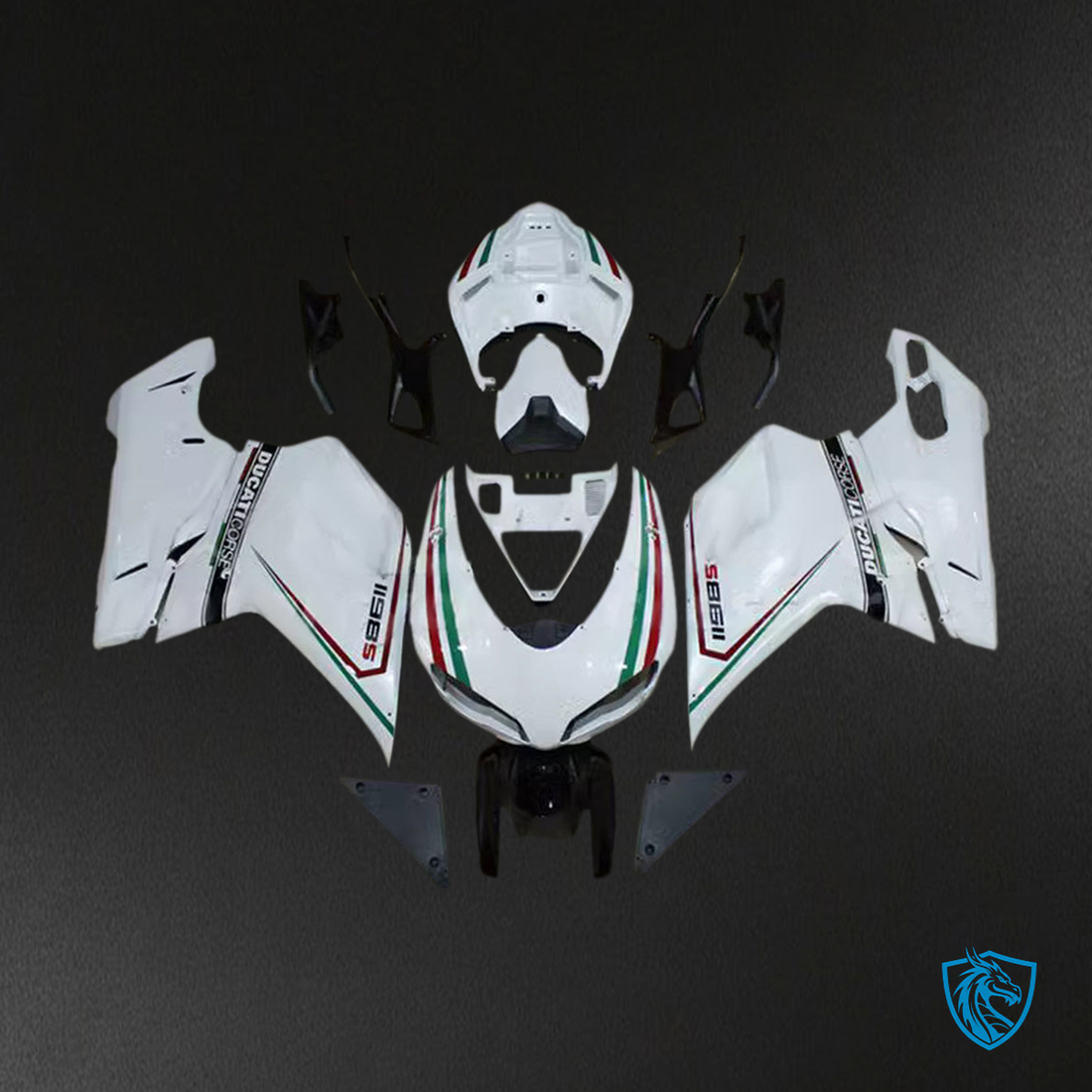 Ducati 1098 1198 848 (2007-2011) Fairing Kit - Glossy White, Green and Red lines - ABS Bodywork