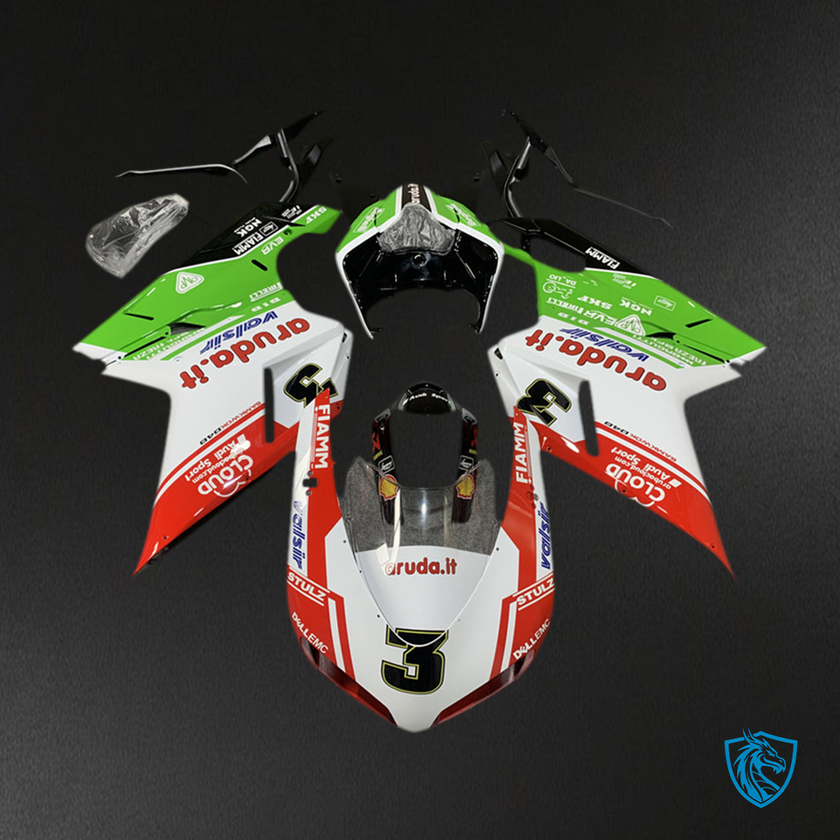 Ducati 1098 1198 848 (2007-2011) Fairing Kit - Light Green, Red & White - ABS Bodywork