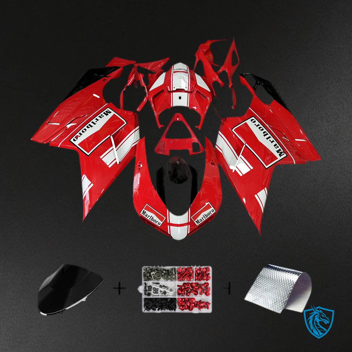 Ducati 1098 1198 848 (2007-2011) Fairing Kit - Gloss Red & White Marlboro - ABS Bodywork