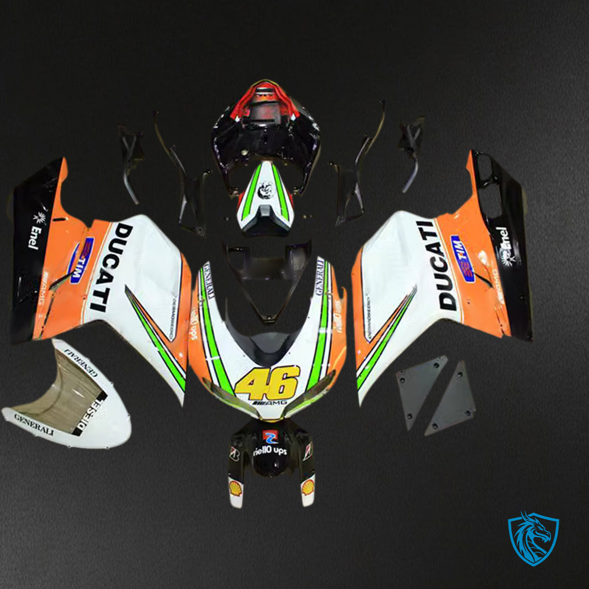 Ducati 1098 1198 848 (2007-2011) Fairing Kit - Orange, White and Black - ABS Bodywork