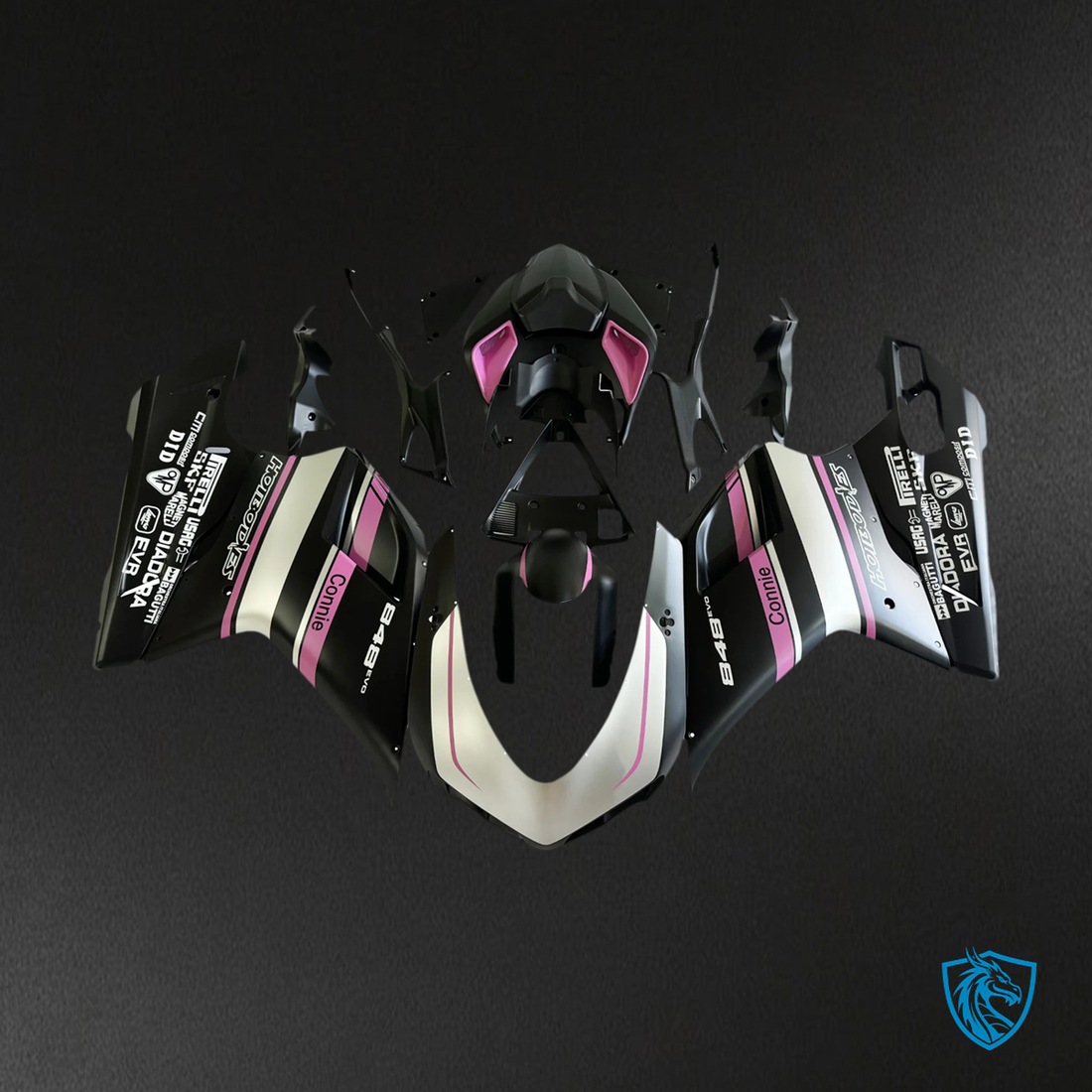 Ducati 1098 1198 848 (2007–2011) - Fairing Kit - Black & Pink - ABS Bodywork