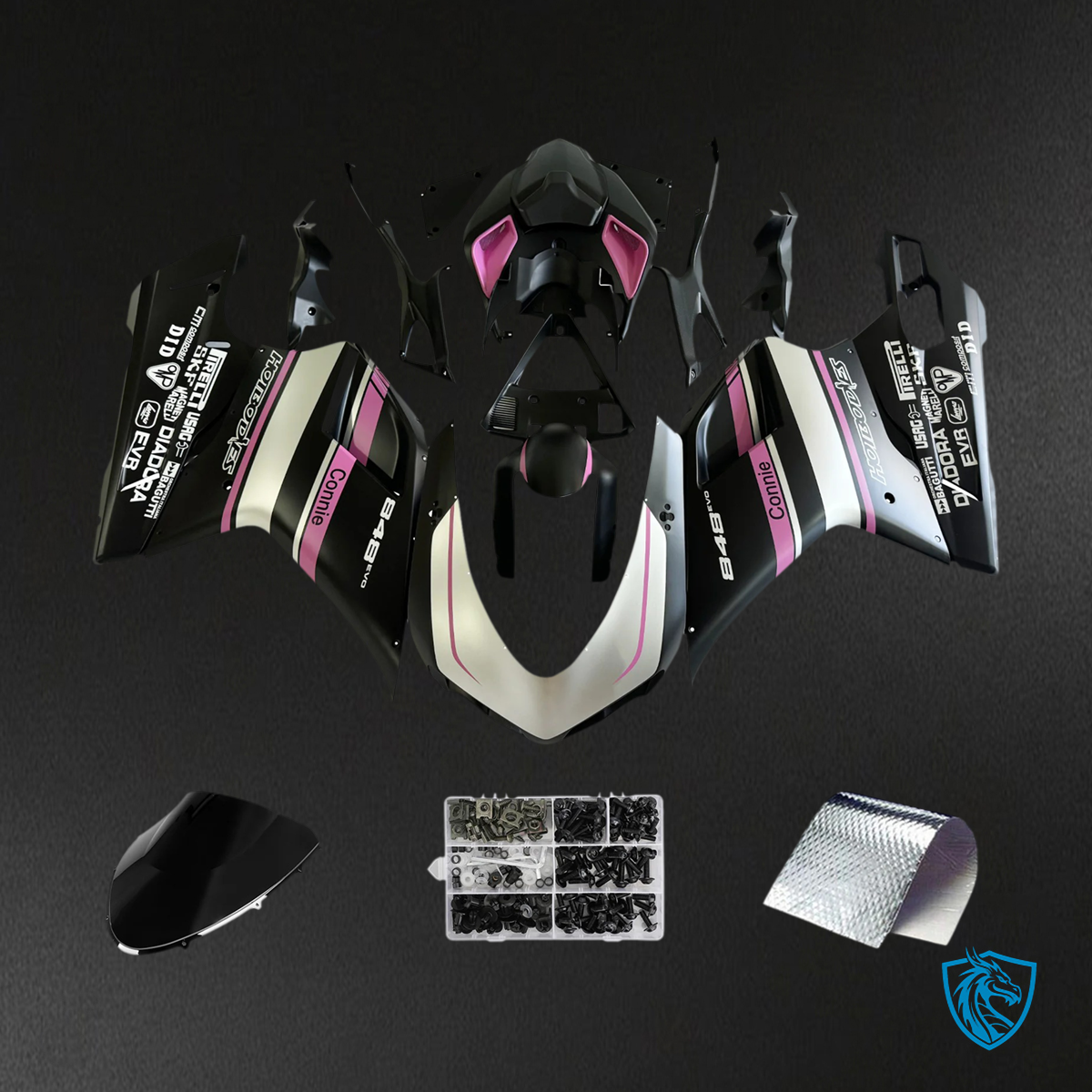Ducati 1098 1198 848 (2007–2011) - Fairing Kit - Black & Pink - ABS Bodywork