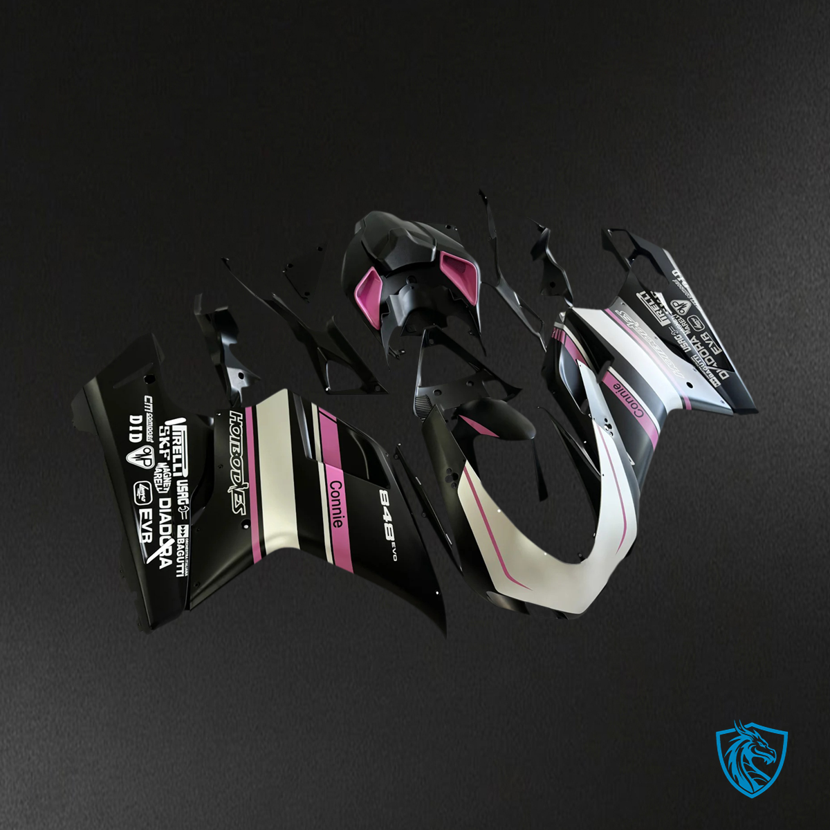 Ducati 1098 1198 848 (2007–2011) - Fairing Kit - Black & Pink - ABS Bodywork