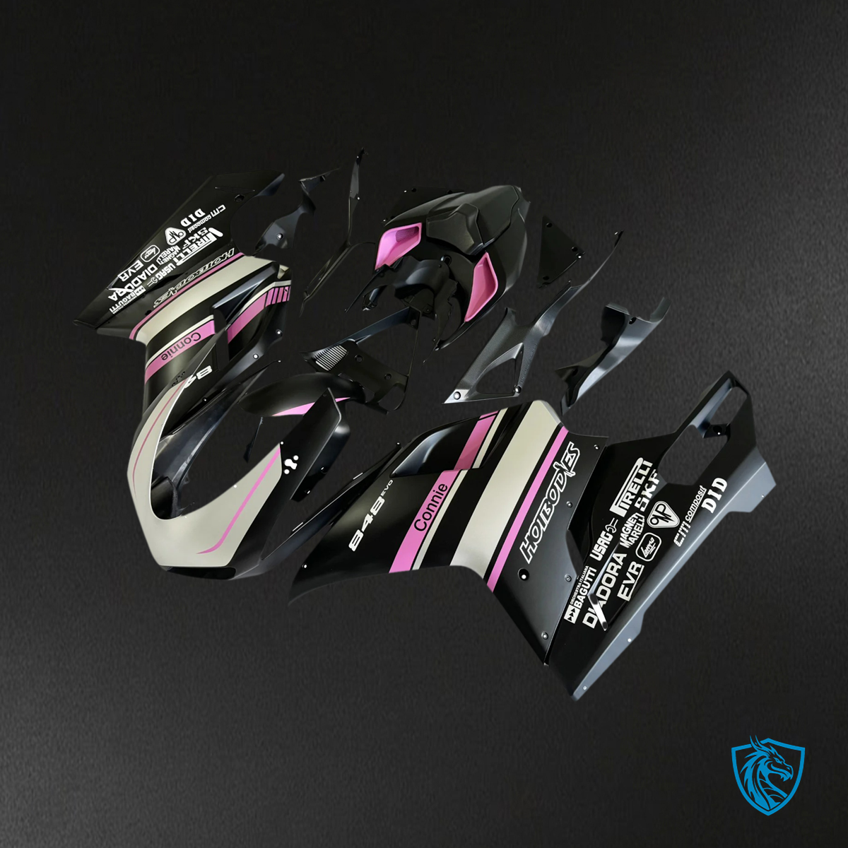 Ducati 1098 1198 848 (2007–2011) - Fairing Kit - Black & Pink - ABS Bodywork