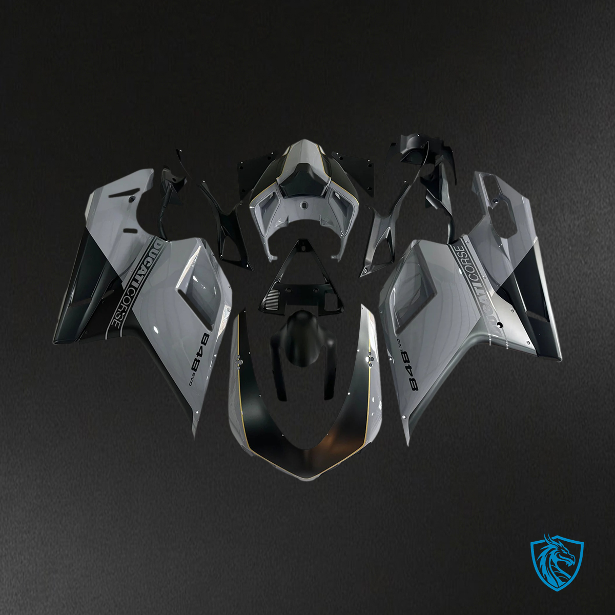Ducati 1098 1198 848 (2007–2011) Grey and Black - Fairing Kit