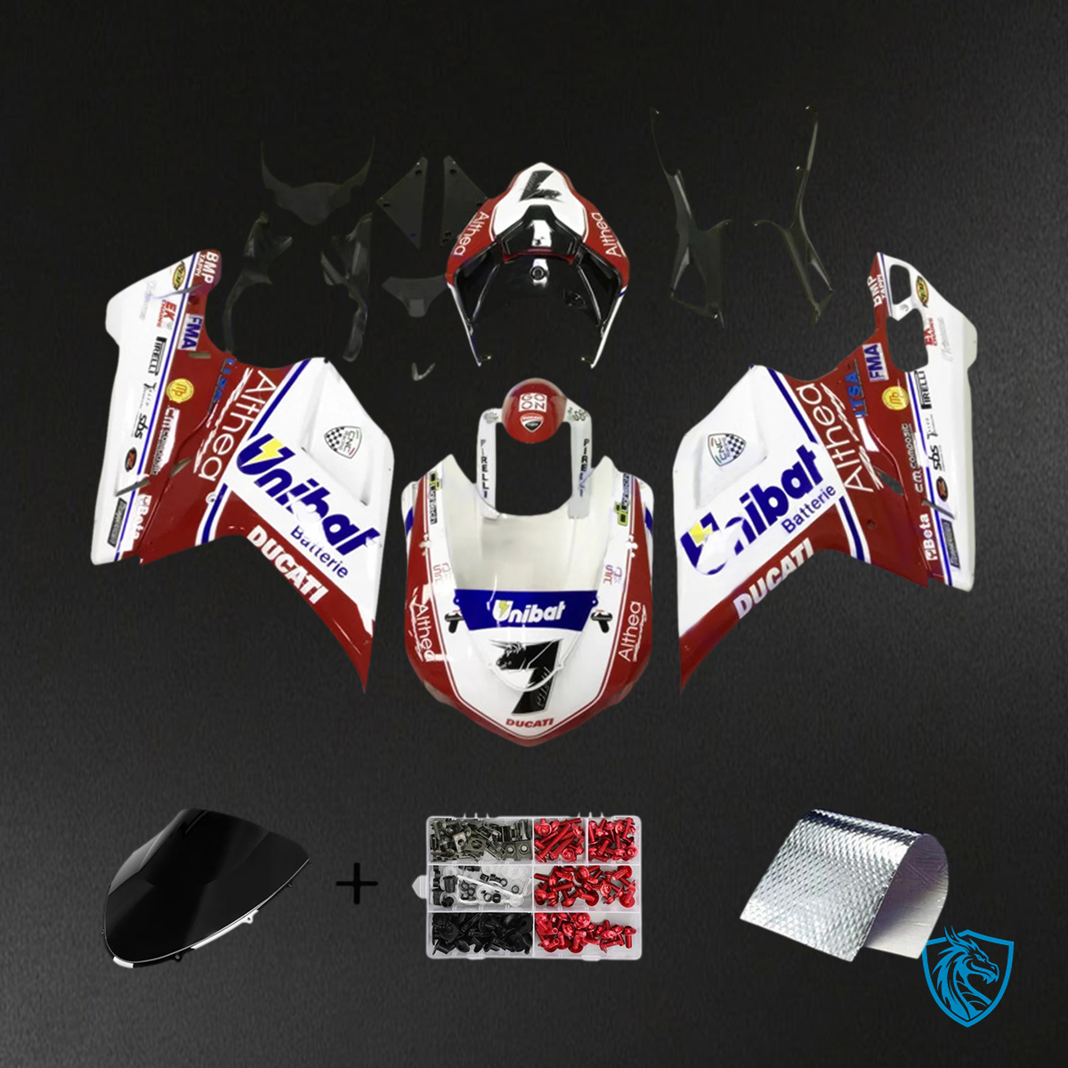 Ducati 1098 1198 848 (2007–2011) - Fairing Kit - Glossy Red & White - ABS Bodywork