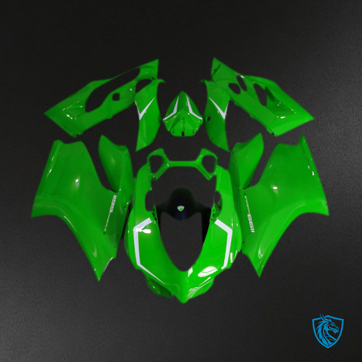 Ducati 1199 (2011-2014) Glossy Green & White Motorcycle Fairings Kit - Aftermarket ABS Bodywork