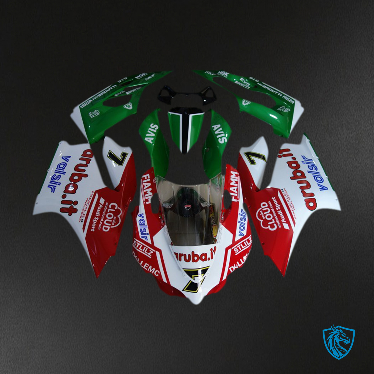 Ducati 1199 (2011-2014) Glossy White, Red & Green Motorcycle - Custom ABS Fairing Kit