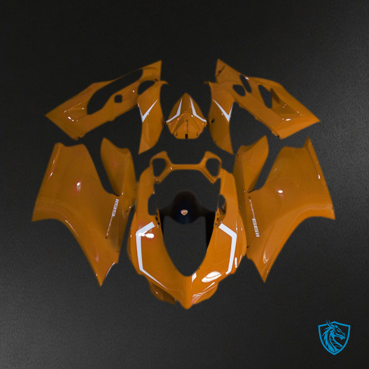 Ducati 1199 (2011-2014) Orange Gloss & White Motorcycle Fairings Kit - Aftermarket ABS Bodywork