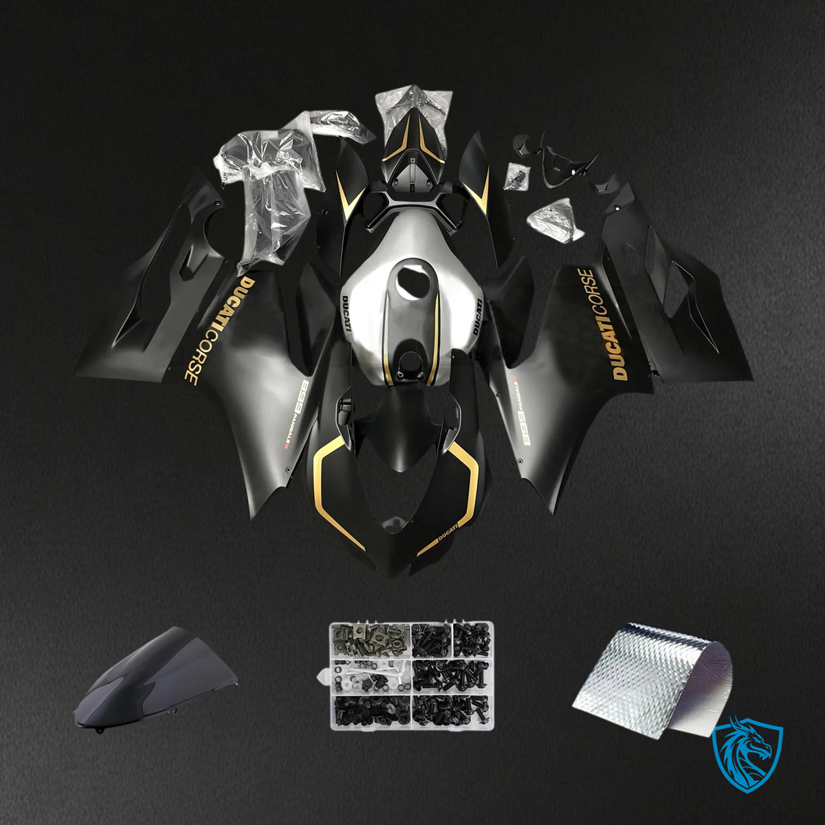 Ducati 1199 899 (2012-2015) Matte Black & Gold Logo - Fairing Kit
