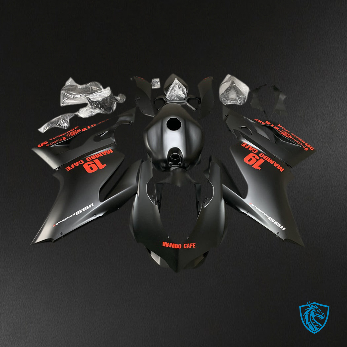 Ducati 1199 899 (2012-2015) Matte Black with Red Logo - Fairing Kit