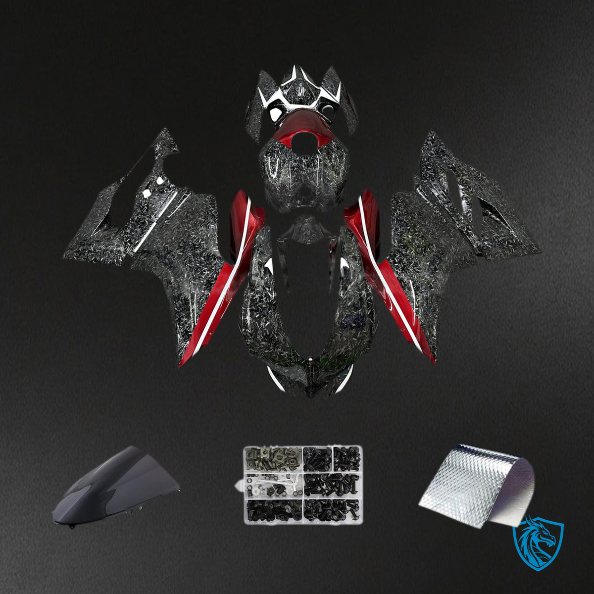 Ducati 1199 (2012-2015 ) Fairing Kit - Gloss Forged Carbon Fiber Style with Red - ABS Bodywork