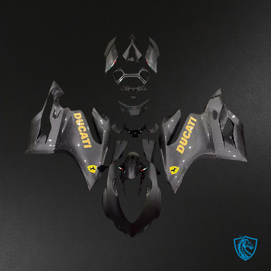 Ducati 1199 (2012-2015 ) Fairing Kit - Carbon Fiber Pattern with Gold - ABS Bodywork