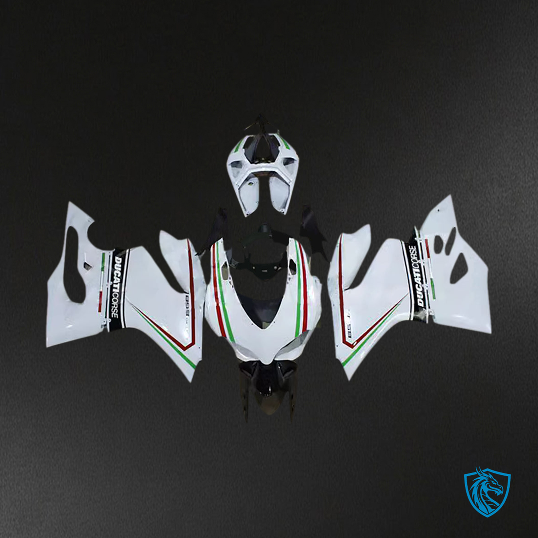 Ducati 1199 (2012-2015 ) Fairing Kit - Gloss White - Red/Green Lines - ABS Bodywork