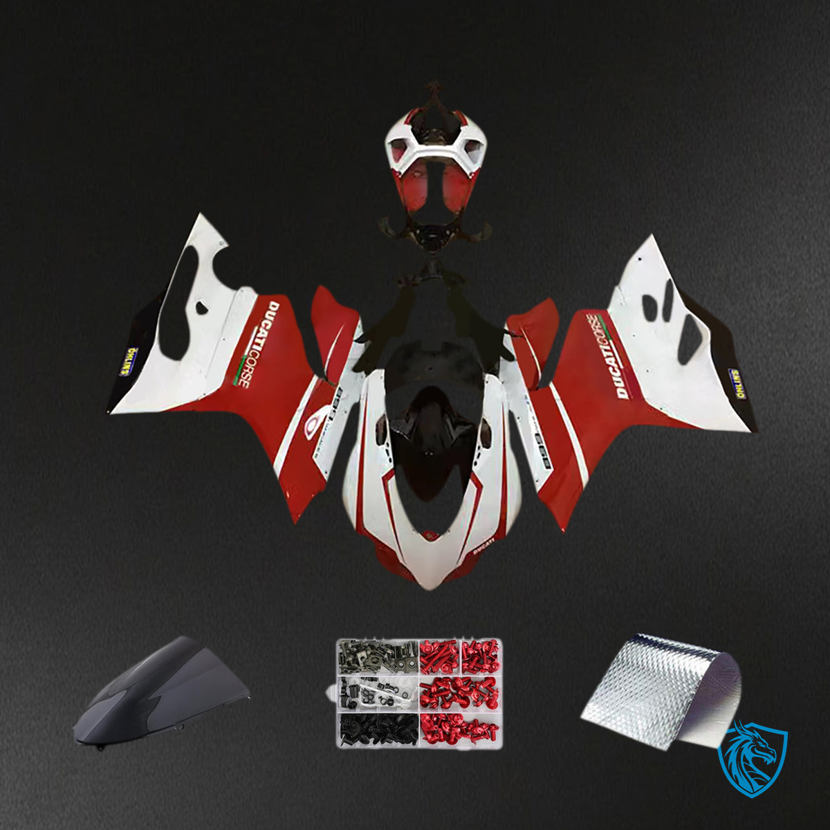 Ducati 1199 (2012-2015) Fairing Kit - Red, White & Black with Logo - ABS Bodywork