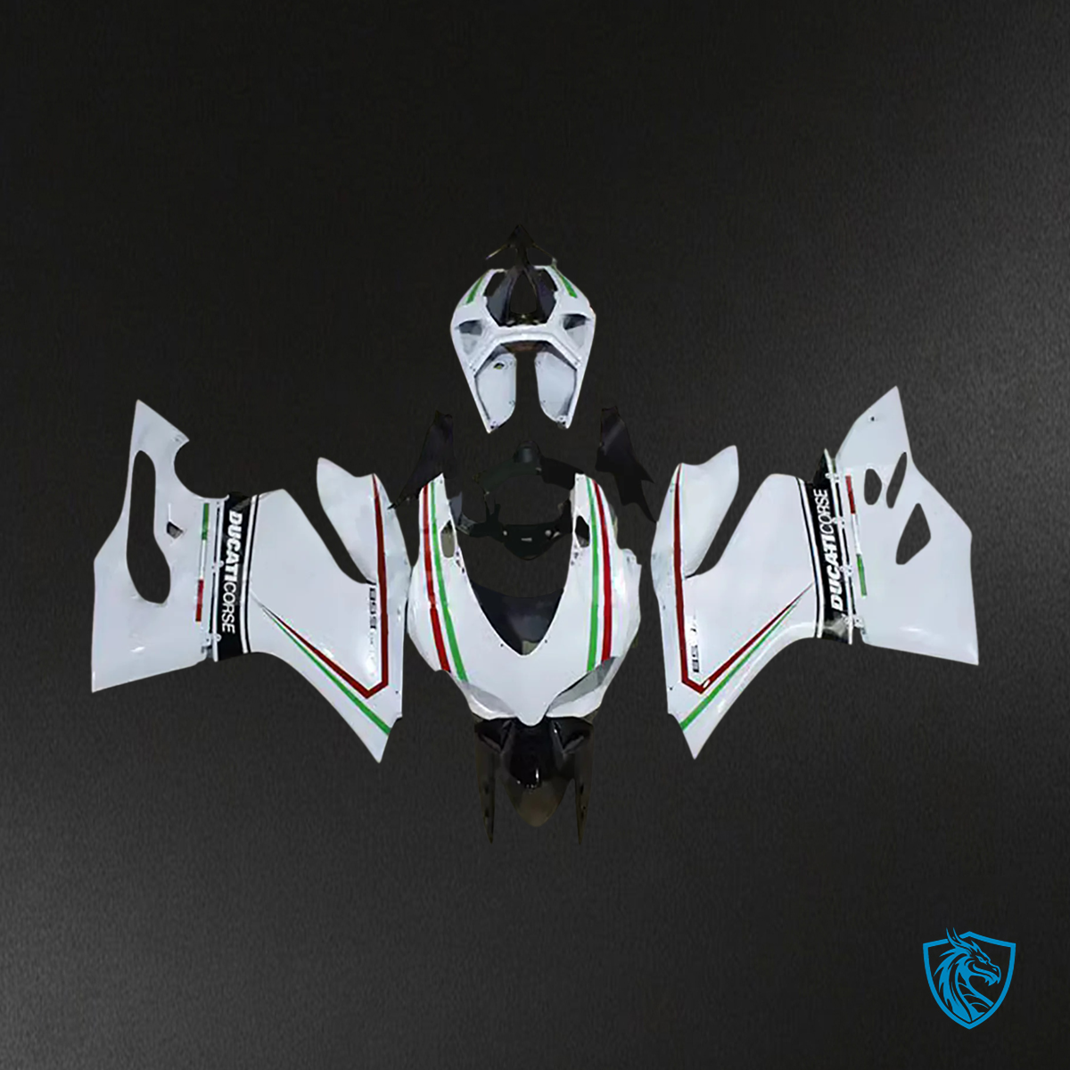 Ducati 1199 899 (2012-2015) White with Red & Green Lines - Fairing Kit