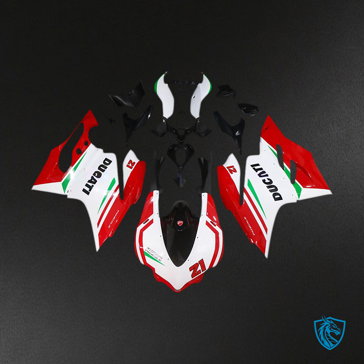 Ducati 1299 (2015-2020) Fairing Kit - Red, White & Black with Green Style - ABS Bodywork