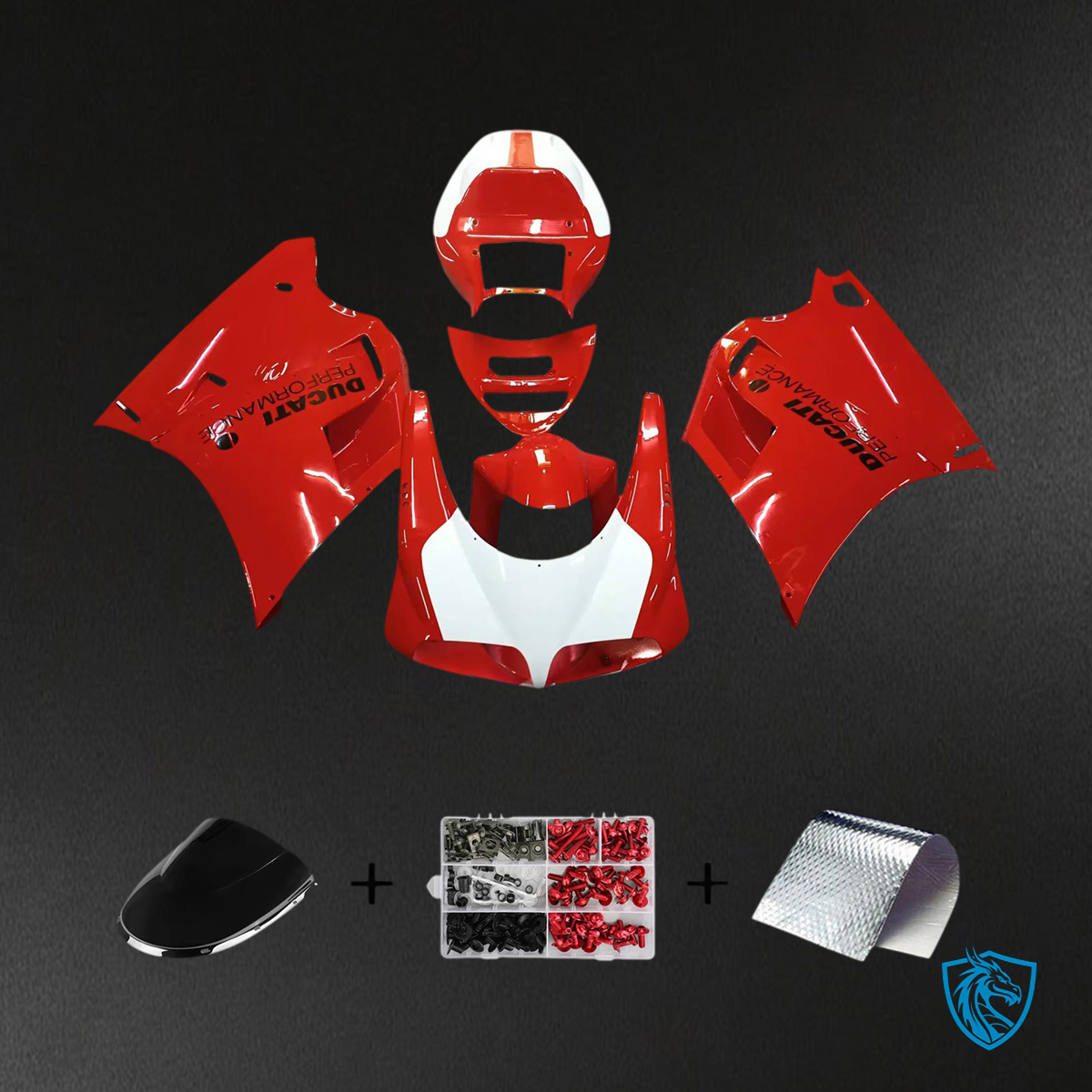 Ducati 748 916 996 998 (1996-2002) Fairing Kit - Glossy Red & White - ABS Bodywork