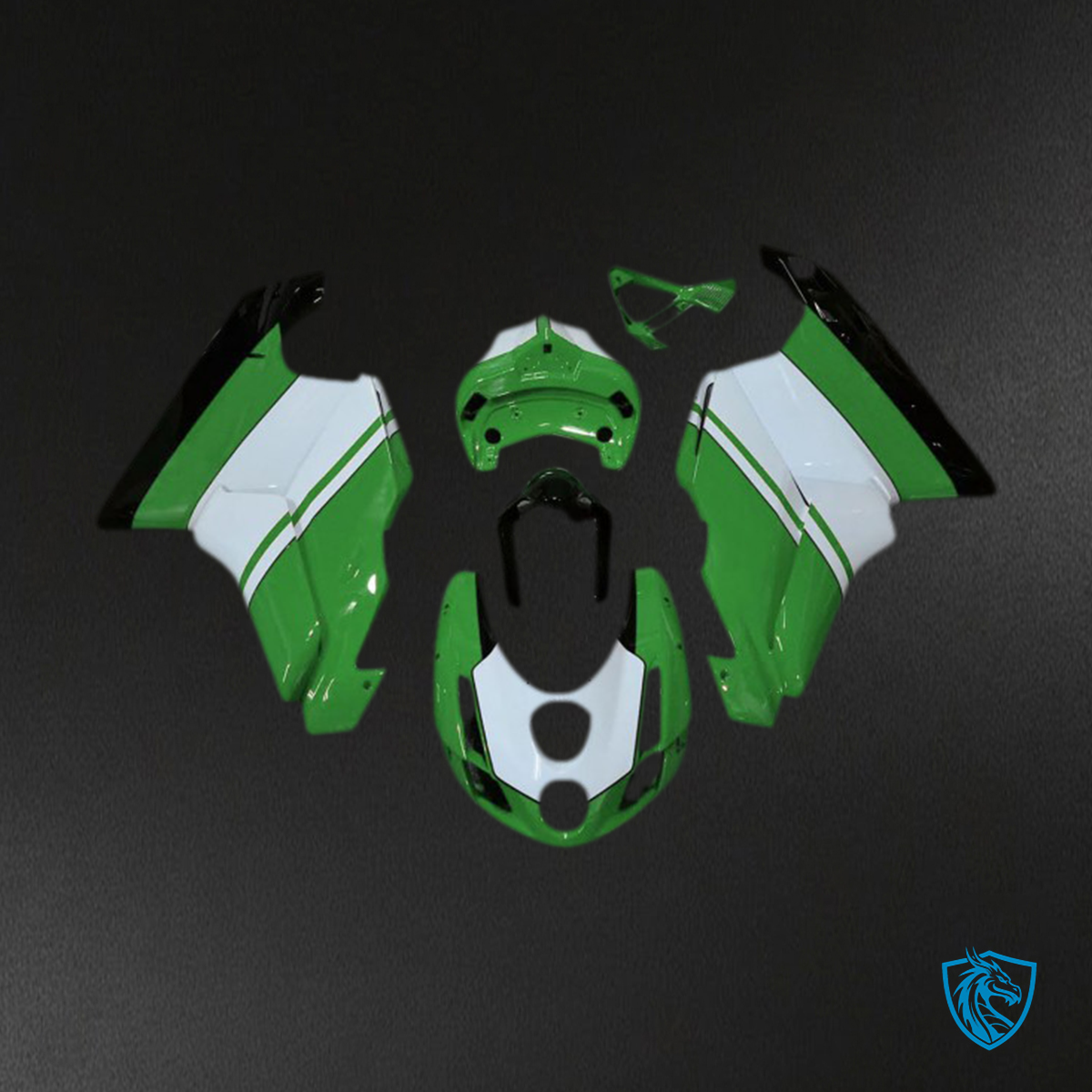 Ducati 749 999 (2003-2004) Glossy Green & White Motorcycle Fairings Kit - Aftermarket ABS Bodywork