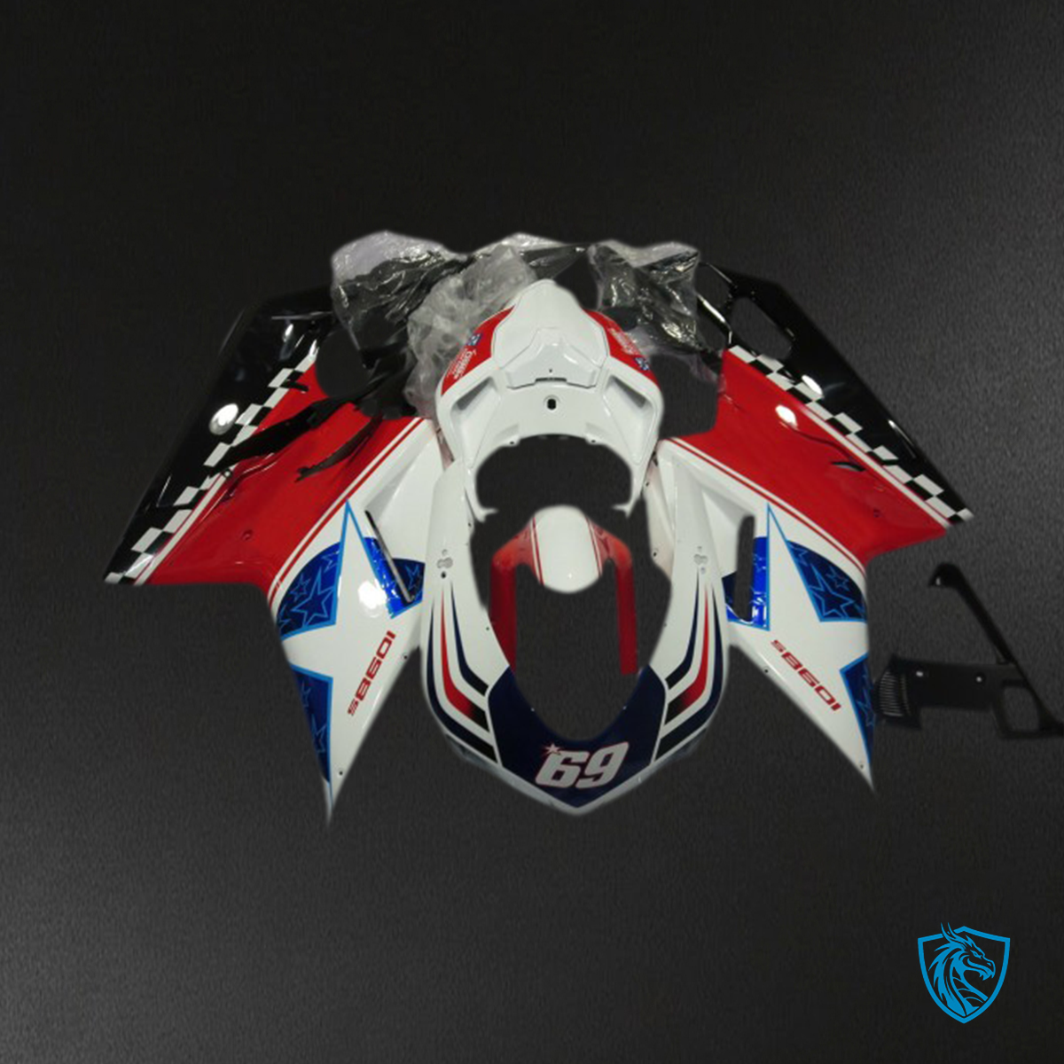Ducati 848 1098 1198 (2007-2014) 69 White & Red Motorcycle Fairings Kit | ABS Bodywork