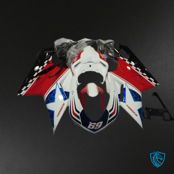 Ducati 848 1098 1198 (2007-2014) 69 White & Red Motorcycle Fairings Kit | ABS Bodywork