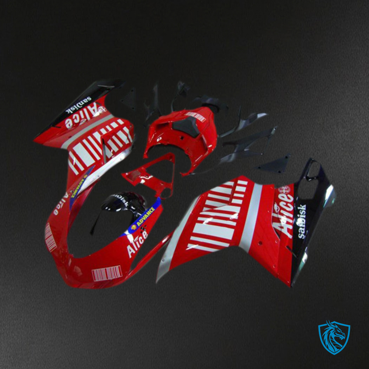 Ducati 848 1098 1198 (2007-2014) Alice Red Motorcycle Fairings Kit - Aftermarket ABS Bodywork