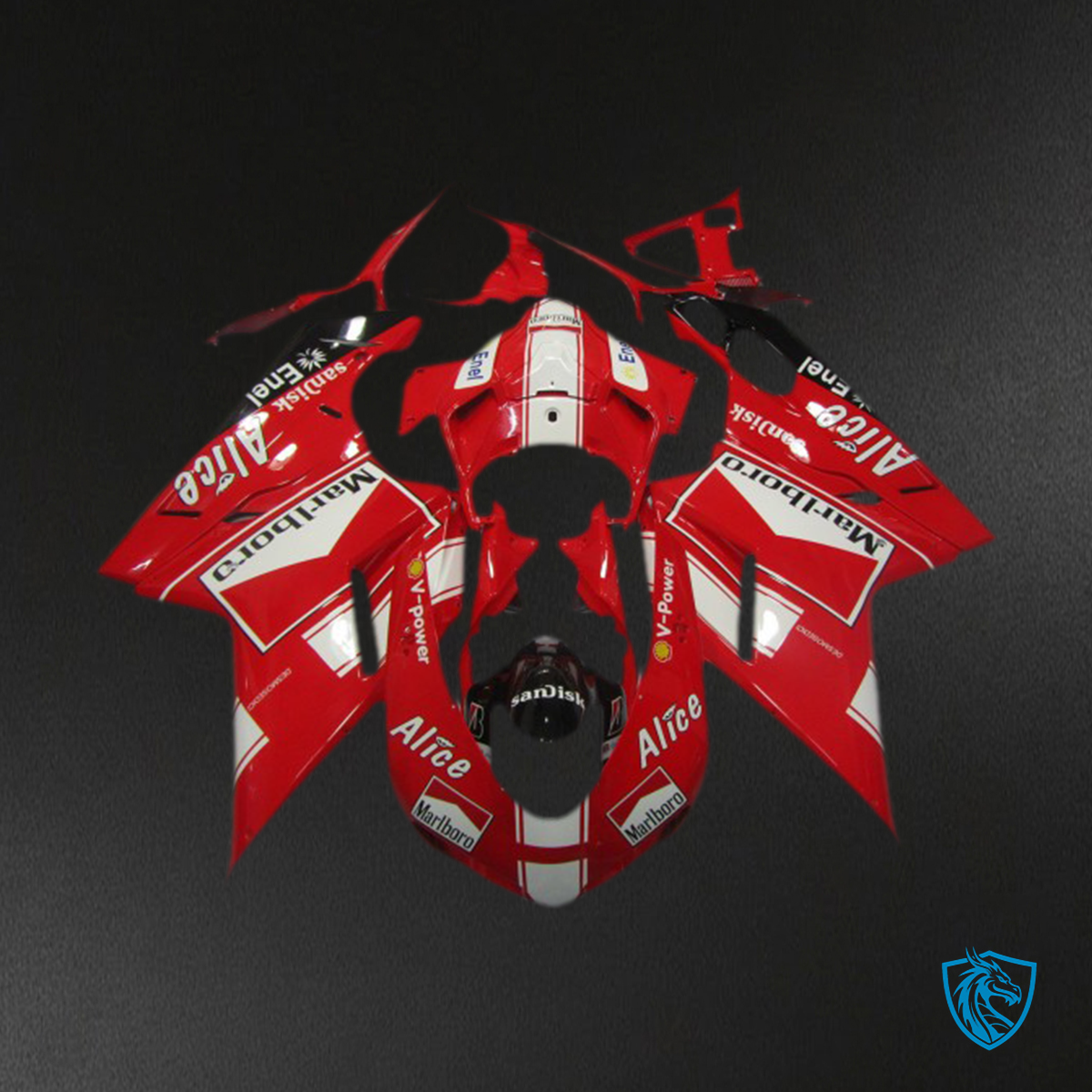 Ducati 848 1098 1198 (2007-2014) Red & White Marlboro Motorcycle - Custom ABS Fairing Kit