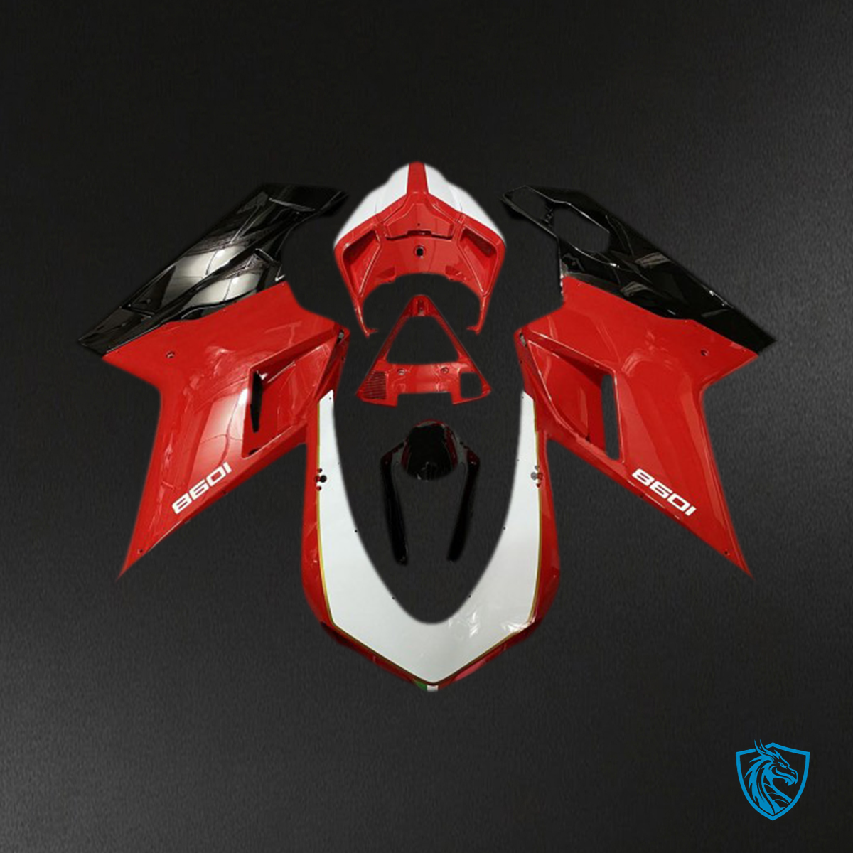Ducati 848 1098 1198 (2007-2014) Red, Black & White Motorcycle Fairings Kit - Aftermarket ABS Bodywork