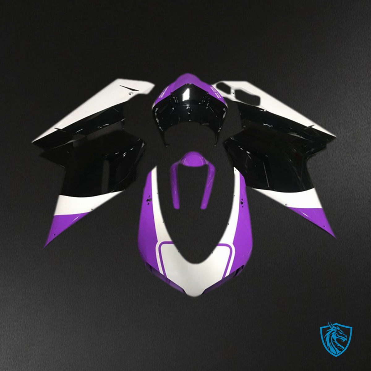 Ducati 848 1098 1198 (2007-2014) Gloss Purple, White & Black Motorcycle Fairings Kit | ABS Bodywork