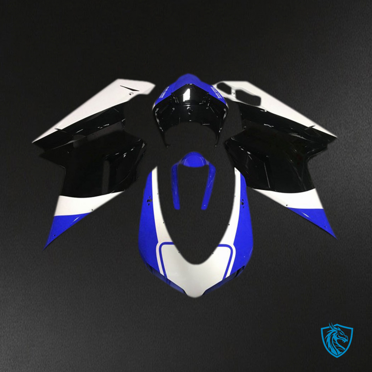 Ducati 848 1098 1198 (2007-2014) Glossy Blue, White & Black Motorcycle Fairings Kit | ABS Bodywork