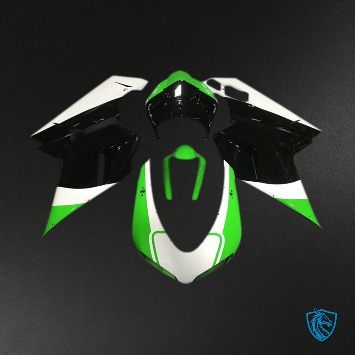 Ducati 848 1098 1198 (2007-2014) Glossy Green, White & Black - MERGEment Motorcycle Fairings Kit