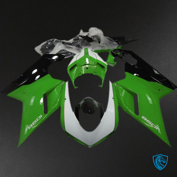 Ducati 848 1098 1198 (2007-2014) Glossy Green & White Motorcycle - Custom ABS Fairing Kit