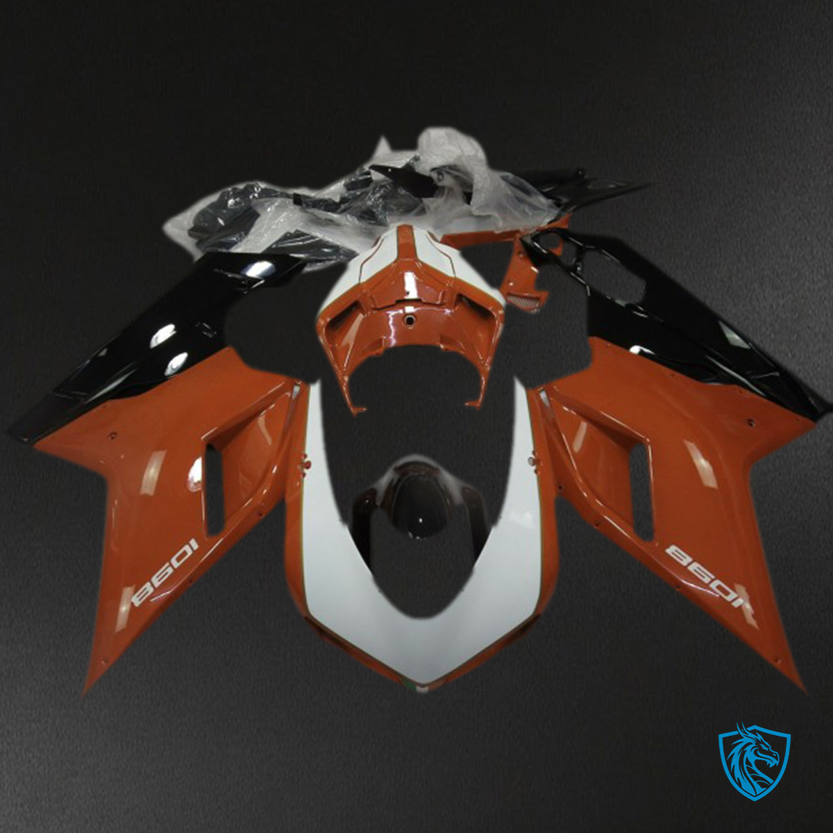 Ducati 848 1098 1198 (2007-2014) Glossy Orange & White Motorcycle - Custom ABS Fairing Kit