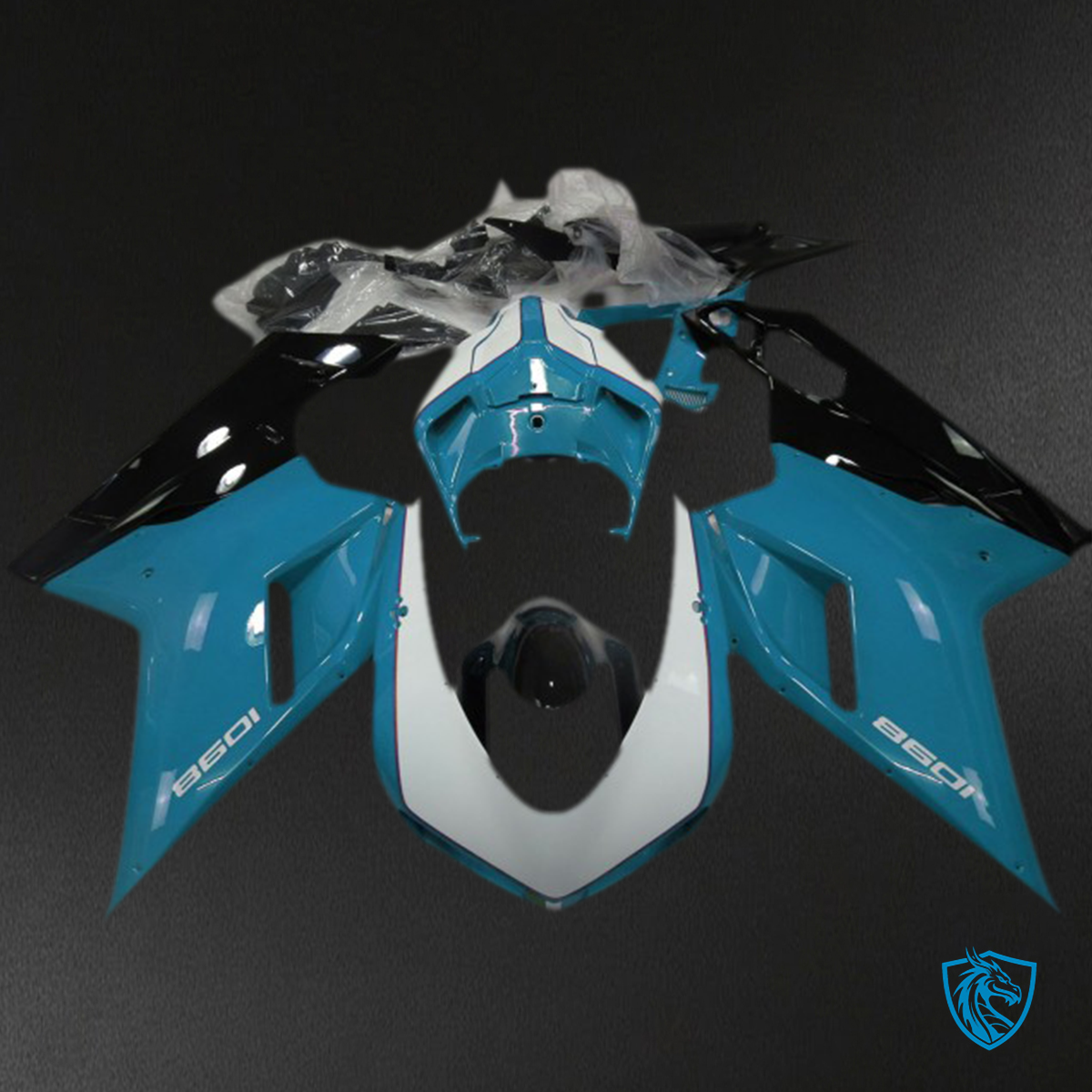 Ducati 848 1098 1198 (2007-2014) Light Blue & Gloss White Fairings Kit - Aftermarket ABS Bodywork