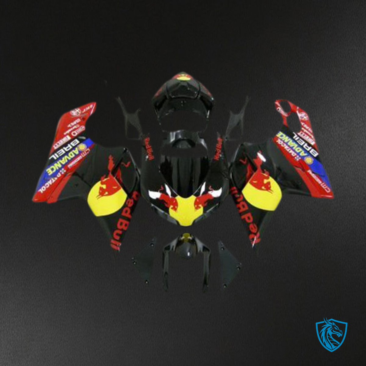 Ducati 848 1098 1198 (2007-2014) Black, Yellow & Red Bull Fairings Kit - Aftermarket ABS Bodywork