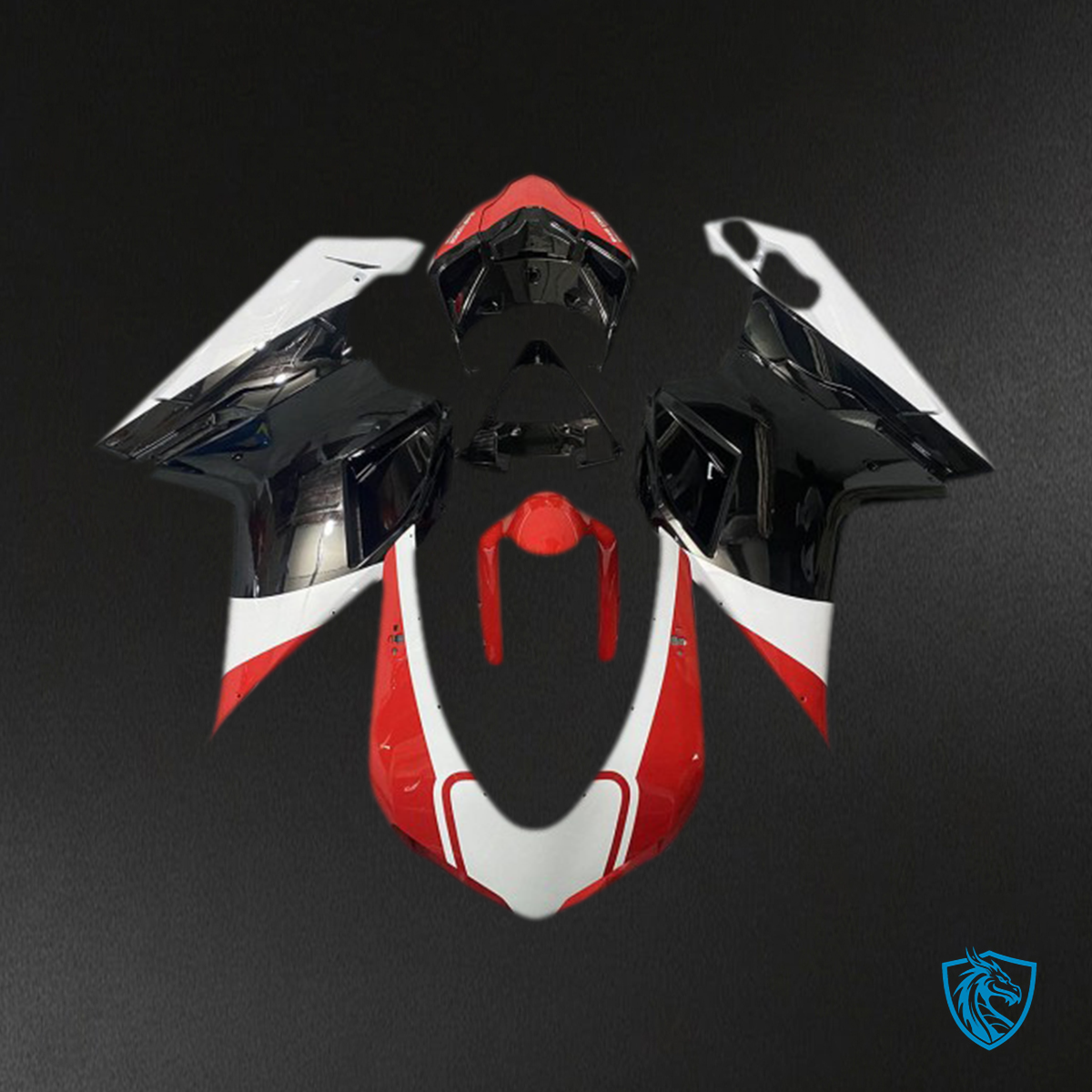 Ducati 848 1098 1198 (2007-2014) Gloss Red, White & Black Motorcycle - Custom ABS Fairing Kit
