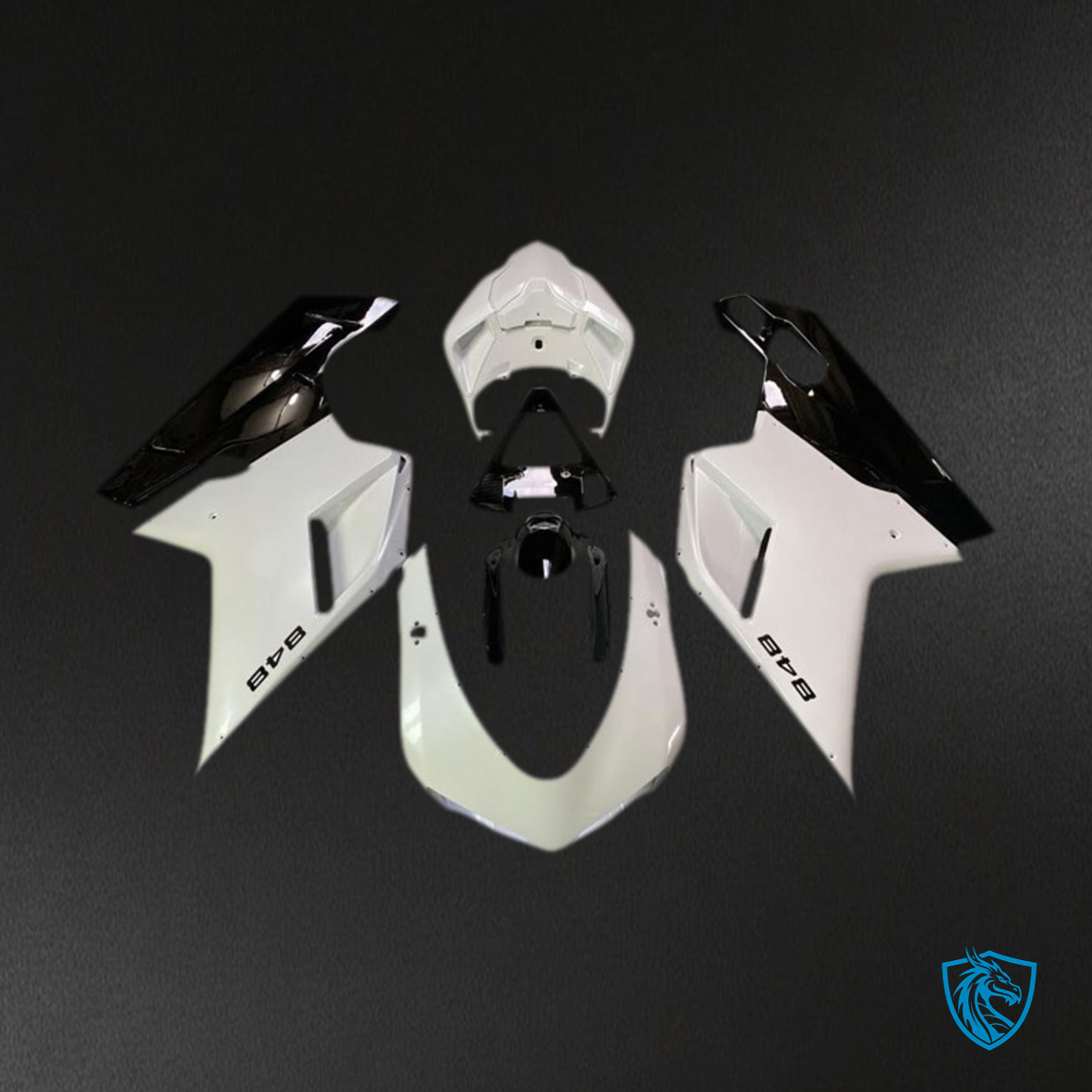 Ducati 848 1098 1198 (2007-2014) White Pearl & Black Motorcycle - Custom ABS Fairing Kit