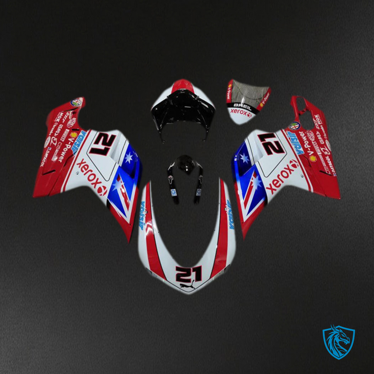 Ducati 848 1098 1198 (2007-2014) Red, White & Blue Xerox Motorcycle Fairings Kit | ABS Bodywork