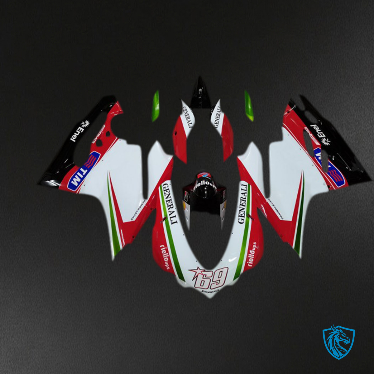 Ducati 959 1299 (2015-2017) White & Red Generali Motorcycle Fairings Kit | ABS Bodywork