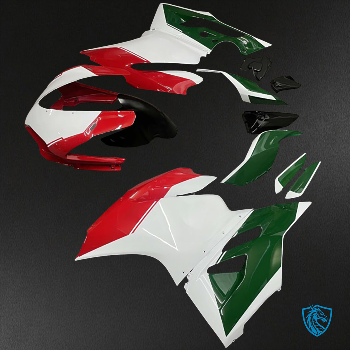 Ducati 959 (2016-2019) Gloss White, Red &  with Green - Aftermarket ABS Bodywork