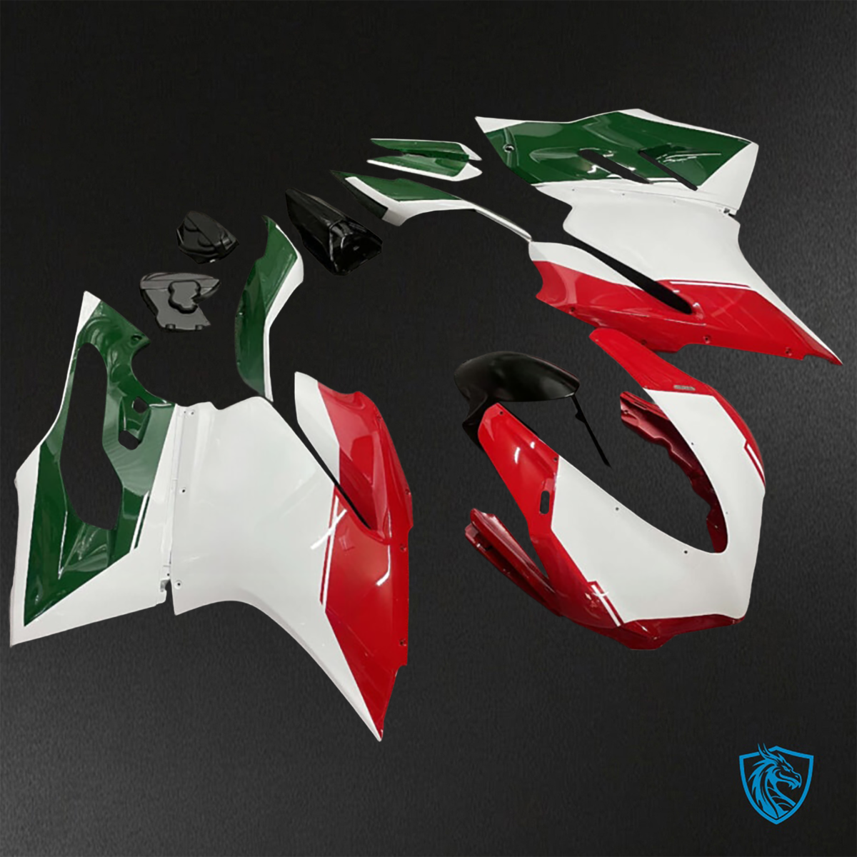 Ducati 959 (2016-2019) Gloss White, Red &  with Green - Aftermarket ABS Bodywork