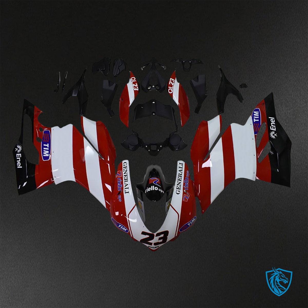 Ducati 959 (2016-2019) Gloss Red, White & Black - Custom ABS Fairing Kit