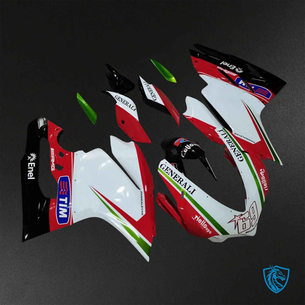 Ducati 959 (2016-2019) Gloss White, Red, Black & Green - Replacement Motorcycle Fairings Kit