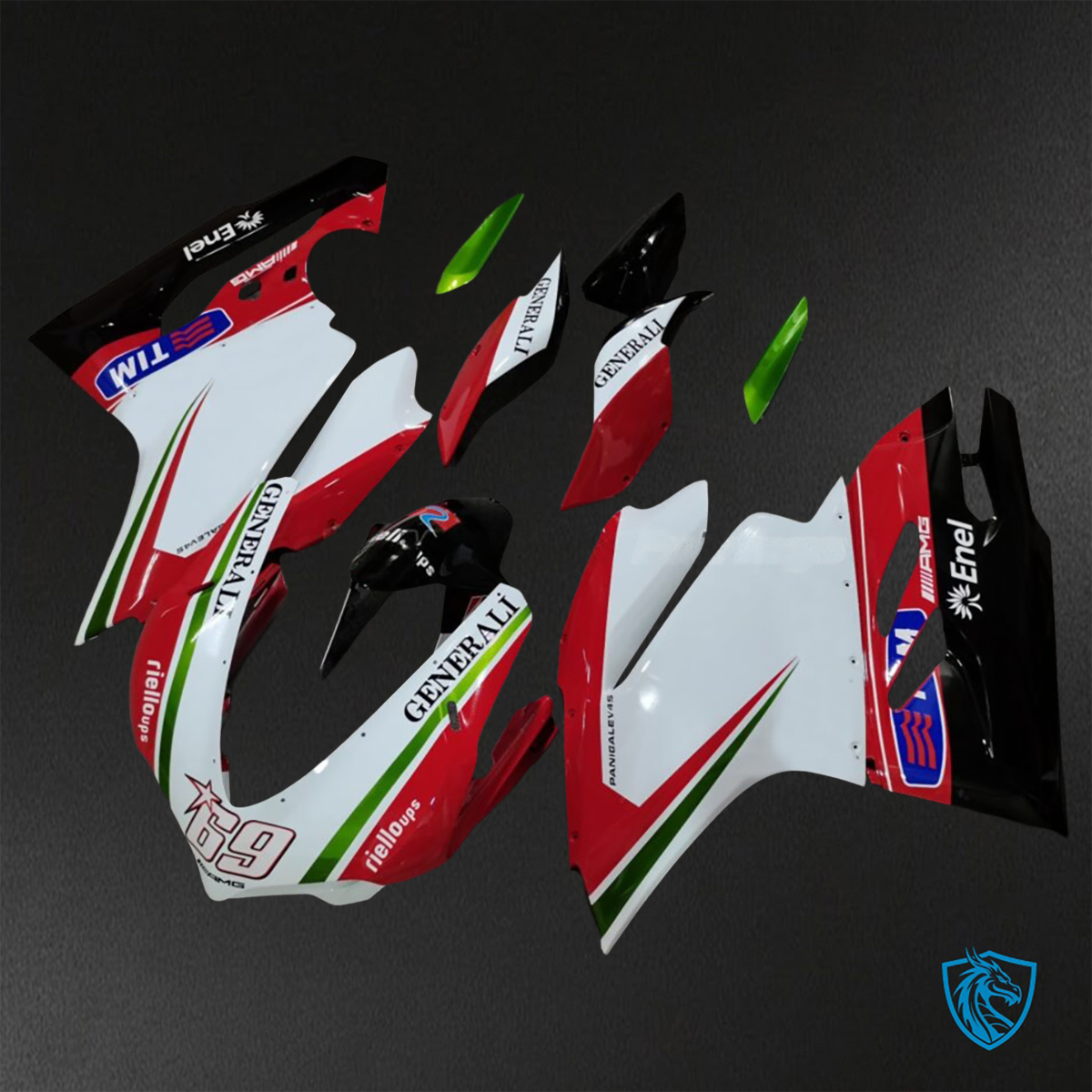 Ducati 959 (2016-2019) Gloss White, Red, Black & Green - Replacement Motorcycle Fairings Kit