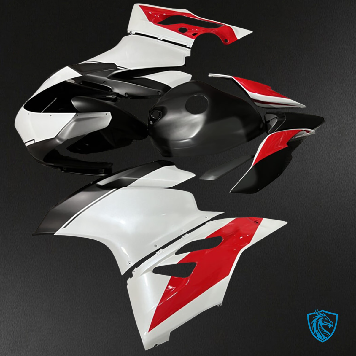 Ducati 959 (2016-2019) Matte Black, Gloss White & Red Fairings Kit - Aftermarket ABS Bodywork