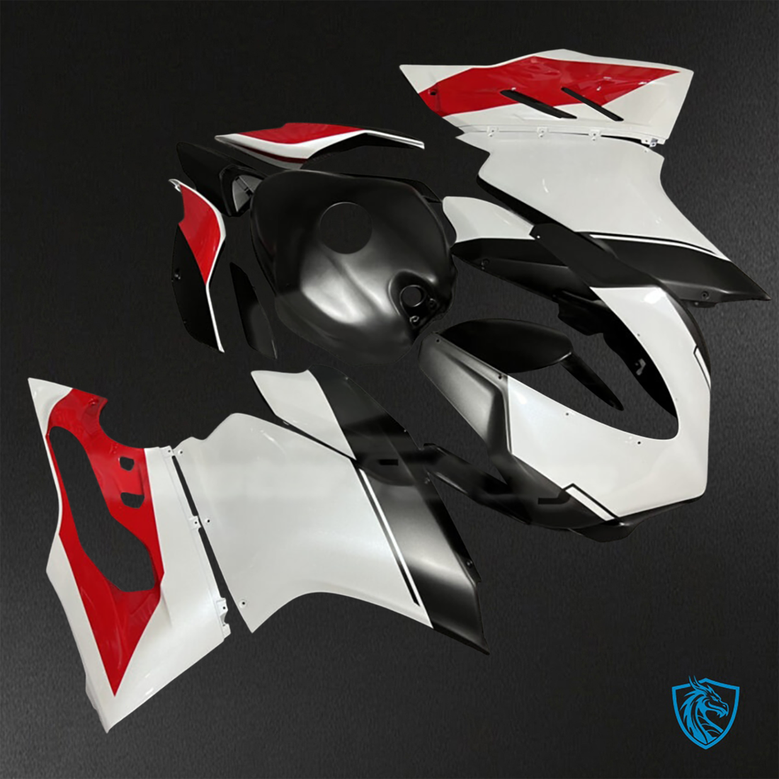 Ducati 959 (2016-2019) Matte Black, Gloss White & Red Fairings Kit - Aftermarket ABS Bodywork