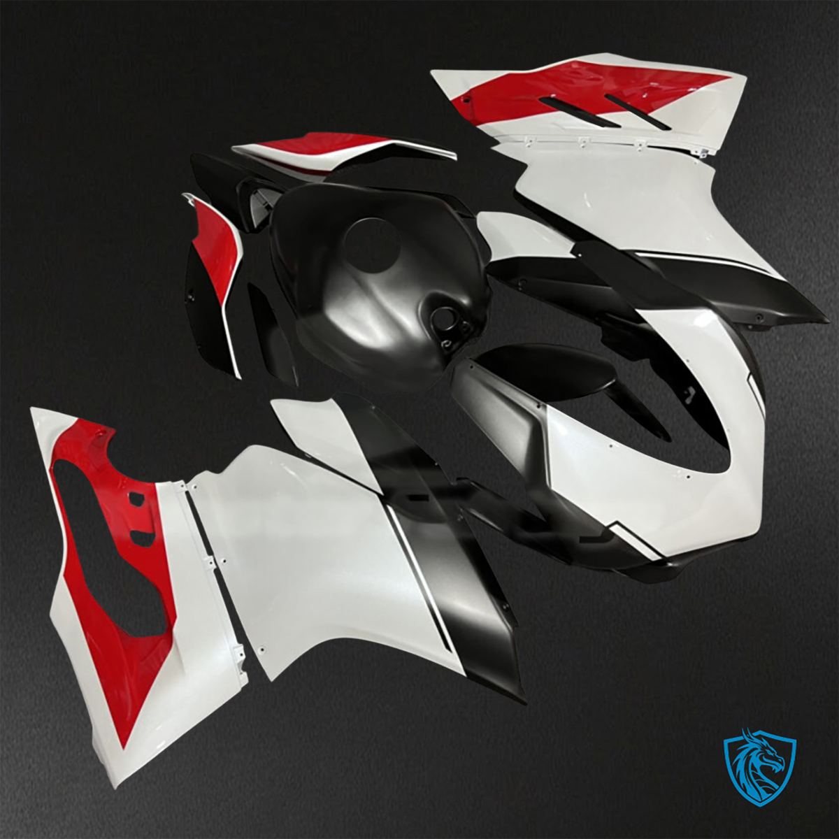 Ducati 959 (2016-2019) Matte Black, Gloss White & Red Fairings Kit - Aftermarket ABS Bodywork