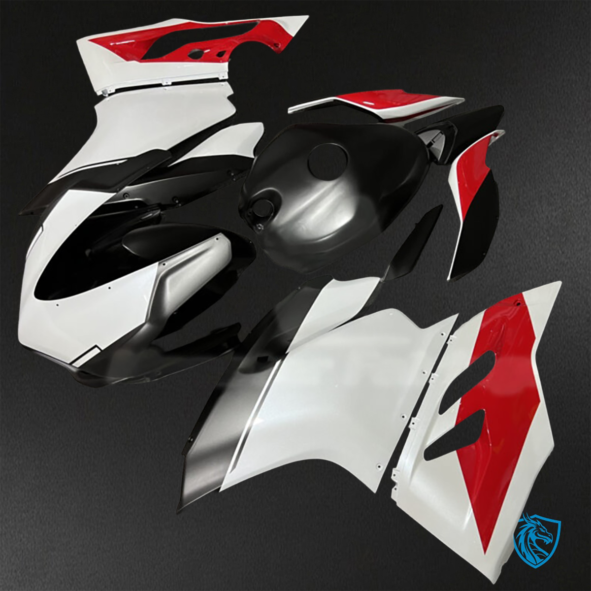 Ducati 959 (2016-2019) Matte Black, Gloss White & Red Fairings Kit - Aftermarket ABS Bodywork