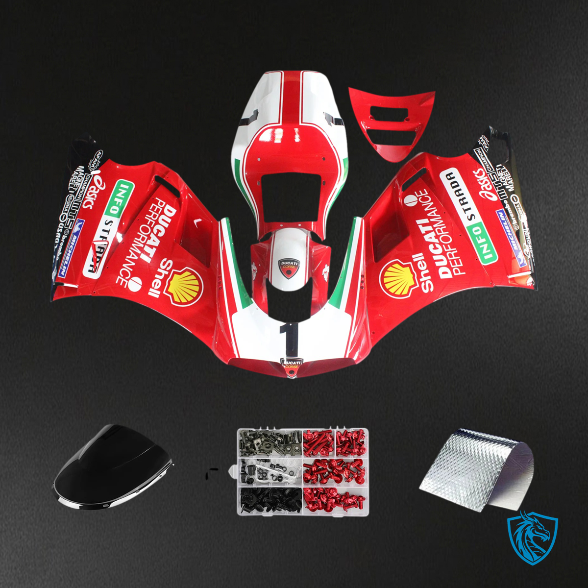 Ducati 996 748 (1996-2002) - Fairing Kit - Red with Logos - ABS Bodywork